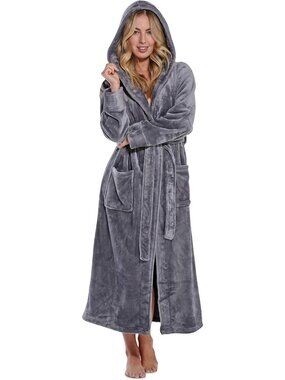 〽️Women's Bathrobe Gray Hooded Oversized Luxury Ultra Warm Plush Fleece Robes
